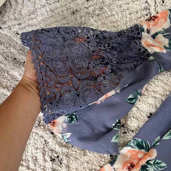 Off the shoulder Dusty Blue Flower Dress - Picture 3 of 3